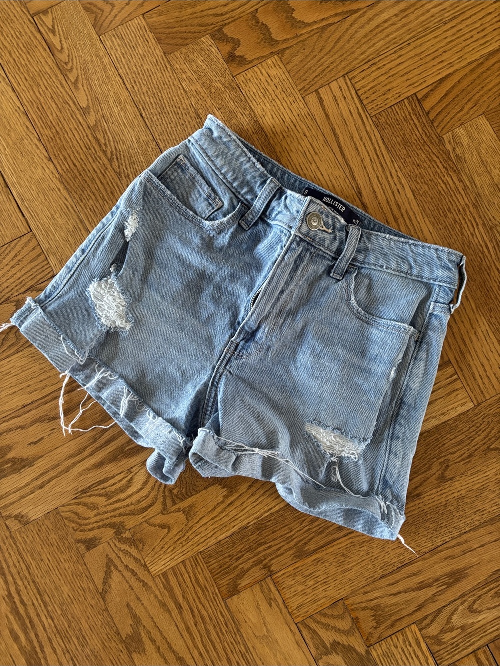 Hollister Light Blue Distressed Denim Shorts